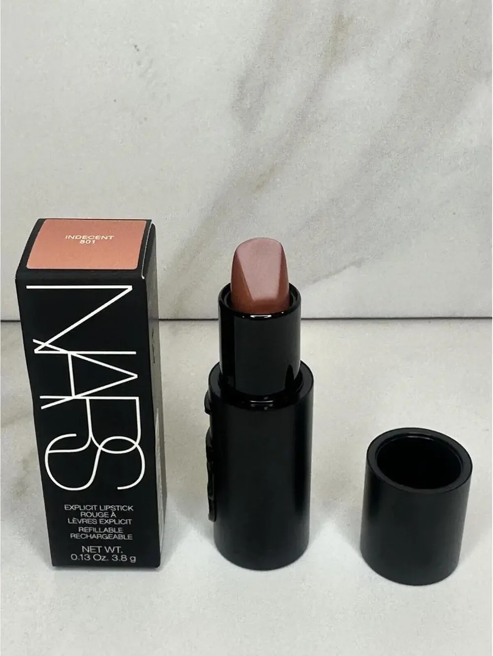 NARS Explict Lipstick Indecent 801 (Warm Beige) satin finish refillable 0.13 oz